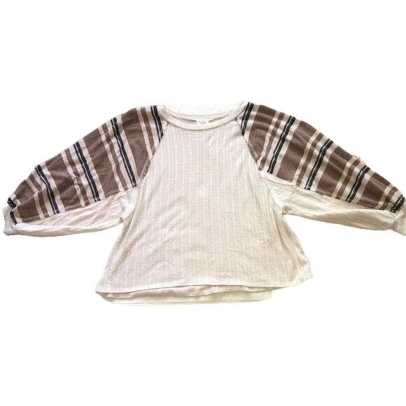 143 Story Line Up Tops - 143 Story Womens Size Medium Knit Top Mixed Media Balloon Sleeve Sweater Top